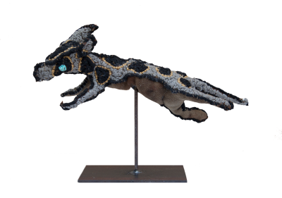 Australian Indigenous (Aboriginal and Torres Strait Islander) artwork by BRIAN PETRICK of Yarrenyty Arltere Artists (YALC). The title is Running Camp Dog. [72-14] (Soft Sculpture)