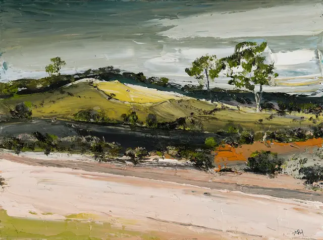 Australian Indigenous (Aboriginal and Torres Strait Islander) artwork by AMANDA PENROSE HART of Miscellaneous Artists. The title is Sofala Crest. [APH201706034] (Oil on Canvas)