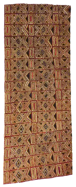 Australian Indigenous (Aboriginal and Torres Strait Islander) artwork by BARBARA RAUNO (INASU) of Omie Artists. The title is Siha’e, Nuni’e Ohu’o Sigaru Anö’e – Fruit of the Tree, Design of the Eye and Teeth of the Beetle. [OM12-022] (Natural Pigments on Nioge (Barkcloth))