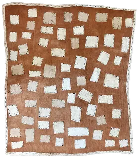 Australian Indigenous (Aboriginal and Torres Strait Islander) artwork by BRENDA KESI (ARIRÉ) of Omie Artists. The title is Sihoti’e Taliobamë’e – Ancestral Design of the Mud. [16-020] (Nioge Taliobamë’e - Appliquéd Barkcloth)