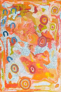 Australian Indigenous (Aboriginal and Torres Strait Islander) artwork by JENNIFER CONNELLY of Ninuku Arts. The title is Seven Sisters Story. [12078] (Acrylic on Linen)