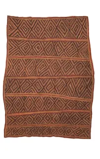 Australian Indigenous (Aboriginal and Torres Strait Islander) artwork by LILA WARRIMOU (MISASO) of Omie Artists. The title is Siha’u’e – Fruit of the Tree. [OM10-062] (Natural Pigments on Nioge (Barkcloth))