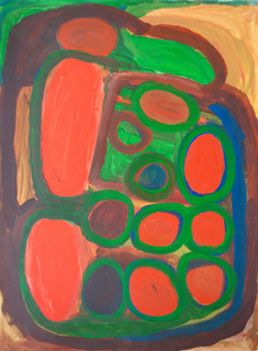 Australian Indigenous (Aboriginal and Torres Strait Islander) artwork by NYUJU STUMPY BROWN of Mangkaja Artists. The title is Salt Lake Claypan. [76/13] (Acrylic Matt Paint, 300gsm S & W paper)