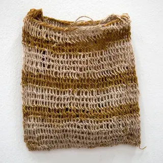 Australian Indigenous (Aboriginal and Torres Strait Islander) artwork by NANCY MINABUNO of Omie Artists. The title is Sisira Esoe - Traditional String-Bag. [17NM_0712] (Paper Mulberry Tree-Bark Fibre and Natural Pigments)