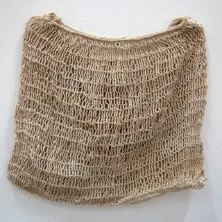 Australian Indigenous (Aboriginal and Torres Strait Islander) artwork by ROSEMARY ENIBIRIRI of Omie Artists. The title is Sisira Esoe - Traditional String-Bag. [29RE_0712] (Paper Mulberry Tree-Bark Fibre and Natural Pigments)