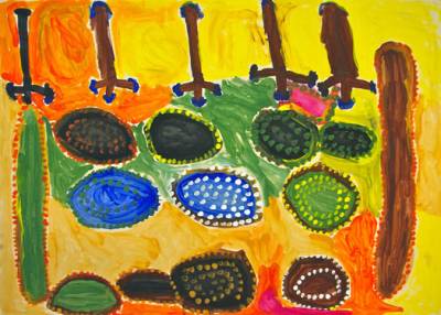 Australian Indigenous (Aboriginal and Torres Strait Islander) artwork by WANKURTA PEANUT FORD of Mangkaja Artists. The title is Salt Country. [wp626/92] (Derivan Matisse Acrylic - 280gsm Velin BFK Rives)