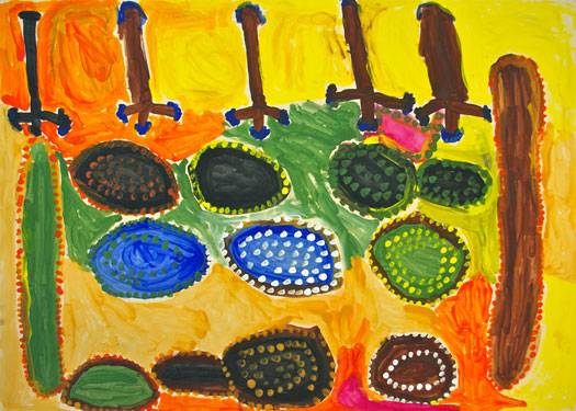 Australian Indigenous (Aboriginal and Torres Strait Islander) artwork by WANKURTA PEANUT FORD of Mangkaja Artists. The title is Salt Country. [wp626/92] (Derivan Matisse Acrylic - 280gsm Velin BFK Rives)