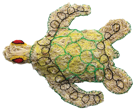 Australian Indigenous (Aboriginal and Torres Strait Islander) artwork by NANCY LOUISA KIWAT of Erub Erwer Meta. The title is Sammy. [16-172] (Ghost Nets, Rope & Twine)