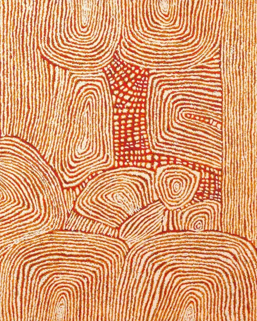 Australian Indigenous (Aboriginal and Torres Strait Islander) artwork by WALANGKURA NAPANANGKA of Papunya Tula Artists. The title is Sandhills of Malparingya. [WN0411162] (Acrylic on Belgian Linen)