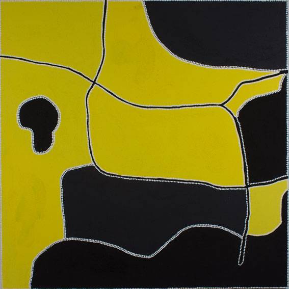 Australian Indigenous (Aboriginal and Torres Strait Islander) artwork by FREDDIE TIMMS of Warmun Artists. The title is Sandy Bow. [JA151/03] (Natural Ochre and Pigments on Canvas)