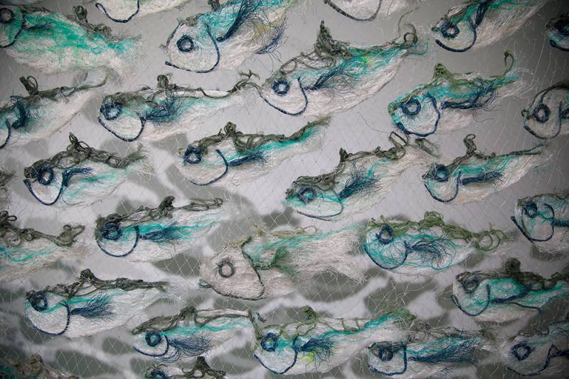 Australian Indigenous (Aboriginal and Torres Strait Islander) artwork by LYNNETTE GRIFFITHS of Miscellaneous Artists. The title is Sardines (Detail). [LG_2015_02] (Ghost Nets & Rope)