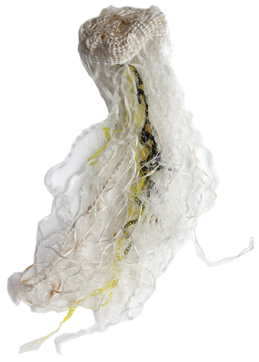 Australian Indigenous (Aboriginal and Torres Strait Islander) artwork by ELLAROSE SAVAGE of Erub Erwer Meta. The title is Sepa. [16-167] (Rope & Twine)