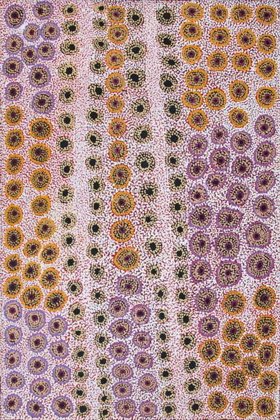 Australian Indigenous (Aboriginal and Torres Strait Islander) artwork by TJIMPAYI PRESLEY of Tjala Artists. The title is Seven Sisters. [744-13] (Acrylic on Linen)