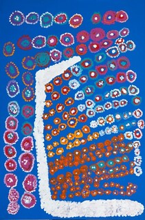 Australian Indigenous (Aboriginal and Torres Strait Islander) artwork by PAULA PAUL of Mornington Island Artists. The title is Shells. [2344-L-PP-0607] (Synthetic Polymer Paint on Linen)