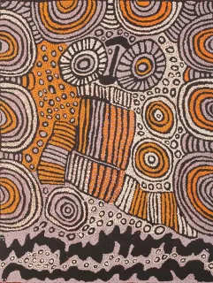 Australian Indigenous (Aboriginal and Torres Strait Islander) artwork by WALANGKURA NAPANANGKA (UTA UTA) of Papunya Tula Artists. The title is Soakage Water Site near Lupul. [WN0604048] (Acrylic on Belgian Linen)
