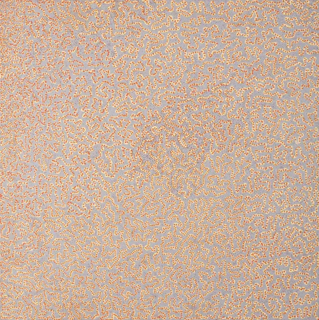 Australian Indigenous (Aboriginal and Torres Strait Islander) artwork by JOSEPH JURRA TJAPALTJARRI of Papunya Tula Artists. The title is Soakage Water Site -  Ngatjapirritji. [JJ0502097] (Acrylic on Belgian Linen)