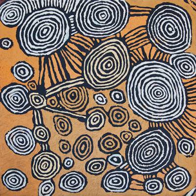 Australian Indigenous (Aboriginal and Torres Strait Islander) artwork by JOHNNY YUNGUT TJUPURRULA of Papunya Tula Artists. The title is Soakage Water Site of Ngalpurrunya. [JY0812115] (Acrylic on Belgian Linen)