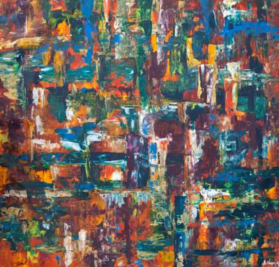 Australian Indigenous (Aboriginal and Torres Strait Islander) artwork by IRENE NAMOK of Lockhart River Artists. The title is Some Days it Just Rains All Day. [in20130223] (Acrylic on Linen)