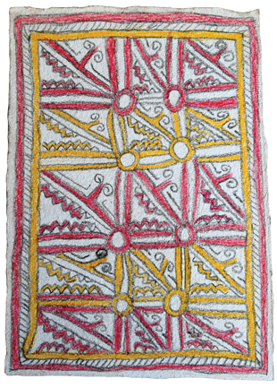 Australian Indigenous (Aboriginal and Torres Strait Islander) artwork by FATE SAVARI (ISAWDI) of Omie Artists. The title is Sor’e - Ujawé initiation rite tattoo designs. [14-227] (Pencil and Ink on Paper)