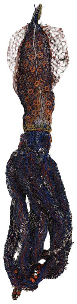 Australian Indigenous (Aboriginal and Torres Strait Islander) artwork by MARION GAEMERS of Miscellaneous Artists. The title is Squid. [MG_2015_03] (Ghost Nets over Wrapped Chicken Wire, Rope & Twine)
