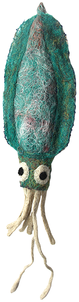 Australian Indigenous (Aboriginal and Torres Strait Islander) artwork by ETHEL CHARLIE of Erub Erwer Meta. The title is Squid. [16-133] (Ghost Nets, Plastic Trellis, Rope & Twine)