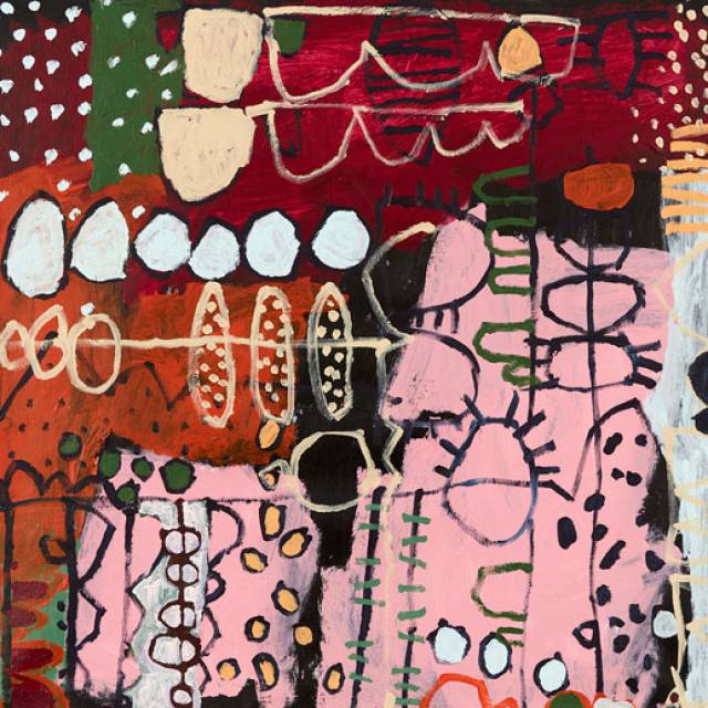 Australian Indigenous (Aboriginal and Torres Strait Islander) artwork by NAOMI HOBSON of Miscellaneous Artists. The title is Sticks & Stones 2. [NH201906002] (Acrylic on Linen)