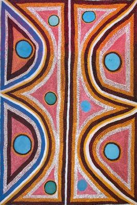 Australian Indigenous (Aboriginal and Torres Strait Islander) artwork by BOXER MILNER of Warlayirti Artists (Balgo). The title is Sturt Creek. [433/09] (Acrylic on Linen)