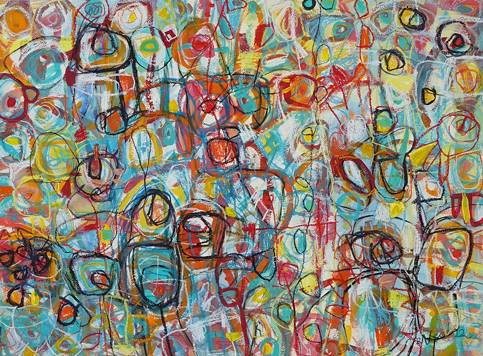 Australian Indigenous (Aboriginal and Torres Strait Islander) artwork by ROBBI NEAL of Miscellaneous Artists. The title is Summer Rain Like Blue. [RN140122P] (Pastel and Gouache on 638gsm Saunders Waterford 100% Cotton Acid Free Rough Paper)