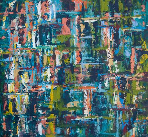 Australian Indigenous (Aboriginal and Torres Strait Islander) artwork by IRENE NAMOK of Lockhart River Artists. The title is Sun Shines Thru the Wet. [in20120936] (Acrylic on Linen)