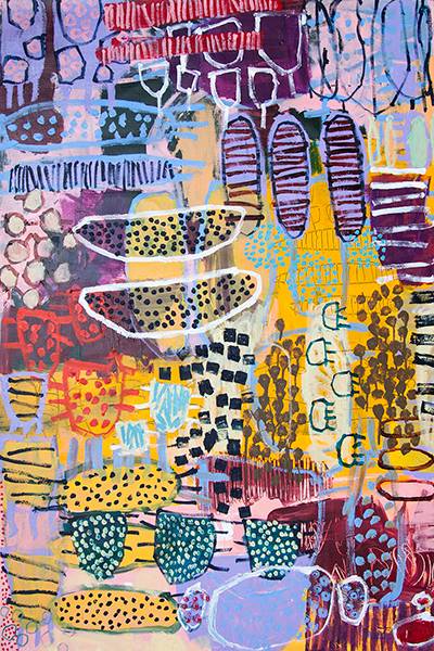 Australian Indigenous (Aboriginal and Torres Strait Islander) artwork by NAOMI HOBSON of Miscellaneous Artists. The title is Sunday On The Reef. [NH201806009] (Acrylic on Linen)