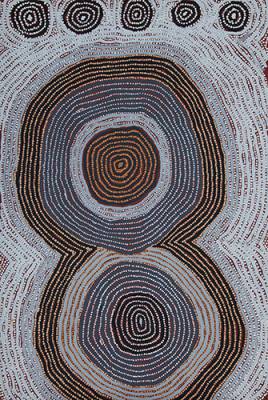Australian Indigenous (Aboriginal and Torres Strait Islander) artwork by CHARLIE TJAPANGATI of Papunya Tula Artists. The title is Swamp and Rockhole Site of Ngaripungkunya. [CT1610079] (Acrylic on Belgian Linen)