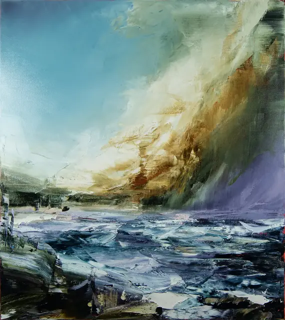 Australian Indigenous (Aboriginal and Torres Strait Islander) artwork by AARON KINNANE of Miscellaneous Artists. The title is The Tempest - Summer’s End. [AK201606006] (Oil on Linen)