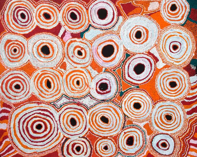 Australian Indigenous (Aboriginal and Torres Strait Islander) artwork by ANNE NGANTIRI HOGAN of Spinifex Artists. The title is Tjulabi. [C1044] (Acrylic on Belgian Linen)