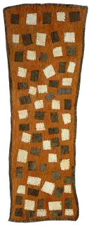 Australian Indigenous (Aboriginal and Torres Strait Islander) artwork by BRENDA KESI (ARIRÉ) of Omie Artists. The title is Taliobamë’e – Ancestral Design of the Mud. [15-074] (Appliquéd Mud-Dyed Nioge (Barkcloth))