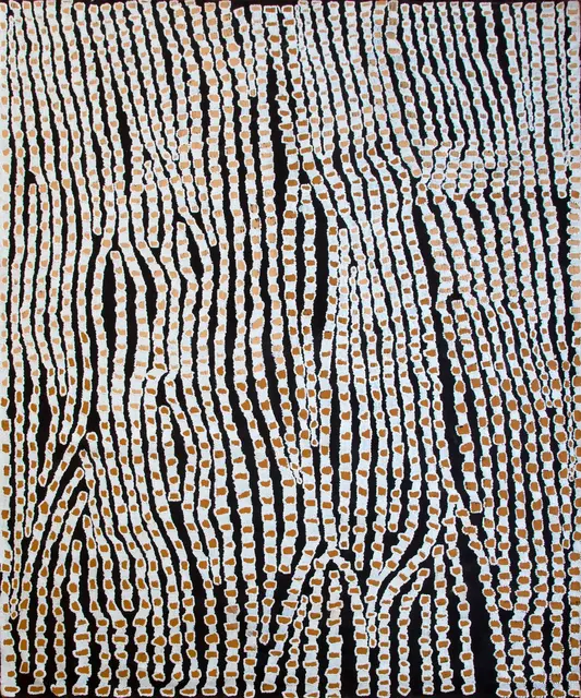 Australian Indigenous (Aboriginal and Torres Strait Islander) artwork by BRIAN MUDGEDELL of Warlayirti Artists (Balgo). The title is Tjintjinjin. [14/10] (Acrylic on Linen)