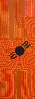 Australian Indigenous (Aboriginal and Torres Strait Islander) artwork by CHERYL (TASHA) NANALA of Warlayirti Artists (Balgo). The title is Tjaluwan. [1018/07] (Acrylic on Canvas)