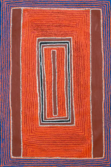 Australian Indigenous (Aboriginal and Torres Strait Islander) artwork by JIMMY TCHOOGA of Warlayirti Artists (Balgo). The title is Tjukukalyu. [200/08] (Acrylic on Linen)