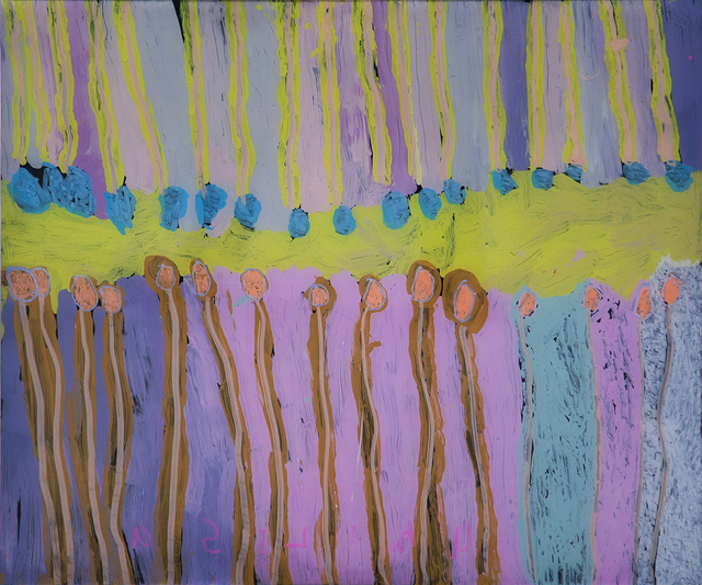 Australian Indigenous (Aboriginal and Torres Strait Islander) artwork by LISA UHL of Mangkaja Artists. The title is Turtujarti. [52/17] (Acrylic Paint on 3mm Poly-Carbonate)