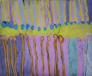 Australian Indigenous (Aboriginal and Torres Strait Islander) artwork by LISA UHL of Mangkaja Artists. The title is Turtujarti. [52/17] (Acrylic Paint on 3mm Poly-Carbonate)