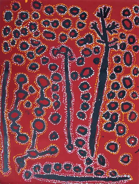 Australian Indigenous (Aboriginal and Torres Strait Islander) artwork by LAWRENCE PENNINGTON of Spinifex Artists. The title is Tuwan. [14073] (Acrylic on Linen)