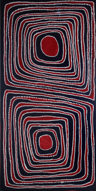 Australian Indigenous (Aboriginal and Torres Strait Islander) artwork by MAWUKURA JIMMY NERRIMAH of Mangkaja Artists. The title is Tarpu Jila (waterhole). [270/06] (Acrylic on Canvas)