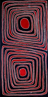 Australian Indigenous (Aboriginal and Torres Strait Islander) artwork by MAWUKURA JIMMY NERRIMAH of Mangkaja Artists. The title is Tarpu Jila (waterhole). [270/06] (Acrylic on Canvas)