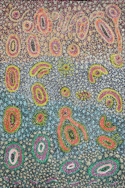 Australian Indigenous (Aboriginal and Torres Strait Islander) artwork by MIRIAM BAADJO of Warlayirti Artists (Balgo). The title is Tjatjati. [470/09] (Acrylic on Linen)