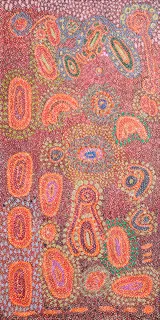 Australian Indigenous (Aboriginal and Torres Strait Islander) artwork by MIRIAM BAADJO of Warlayirti Artists (Balgo). The title is Tjatjati. [417/09] (Acrylic on Linen)