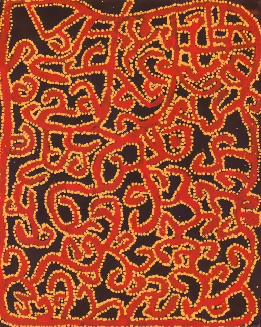 Australian Indigenous (Aboriginal and Torres Strait Islander) artwork by NED GRANT of Spinifex Artists. The title is Tjarutja. [13297] (Acrylic on Linen)