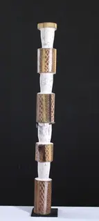 Australian Indigenous (Aboriginal and Torres Strait Islander) artwork by PADDY HENRY TIEMPI of Miscellaneous Artists. The title is Tiwi Pukumani Pole. [221] (Natural Earth Pigments on Wood)