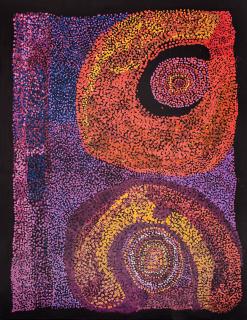 Australian Indigenous (Aboriginal and Torres Strait Islander) artwork by KUNMANARA PATJU PRESLEY of Spinifex Artists. The title is Tjari munu Katapatja. [25-279] (Acrylic on Linen)