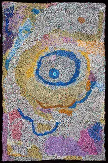 Australian Indigenous (Aboriginal and Torres Strait Islander) artwork by THERESA NOWEE of Warlayirti Artists (Balgo). The title is Tjurnu. [499/09] (Acrylic on Linen)