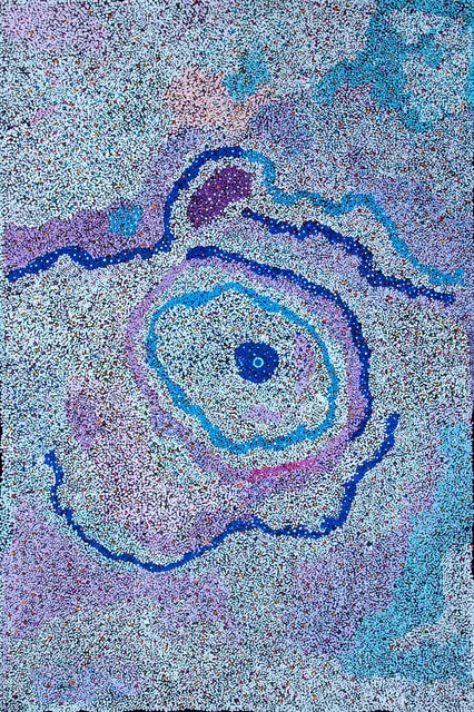 Australian Indigenous (Aboriginal and Torres Strait Islander) artwork by THERESA NOWEE of Warlayirti Artists (Balgo). The title is Tjurnu. [198/10] (Acrylic on Linen)