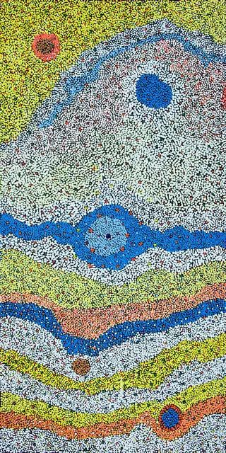 Australian Indigenous (Aboriginal and Torres Strait Islander) artwork by THERESA NOWEE of Warlayirti Artists (Balgo). The title is Tjurnu. [299/15] (Acrylic on Linen)